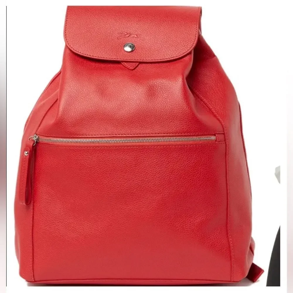 Longchamp Le Foulonne Leather Backpack / red